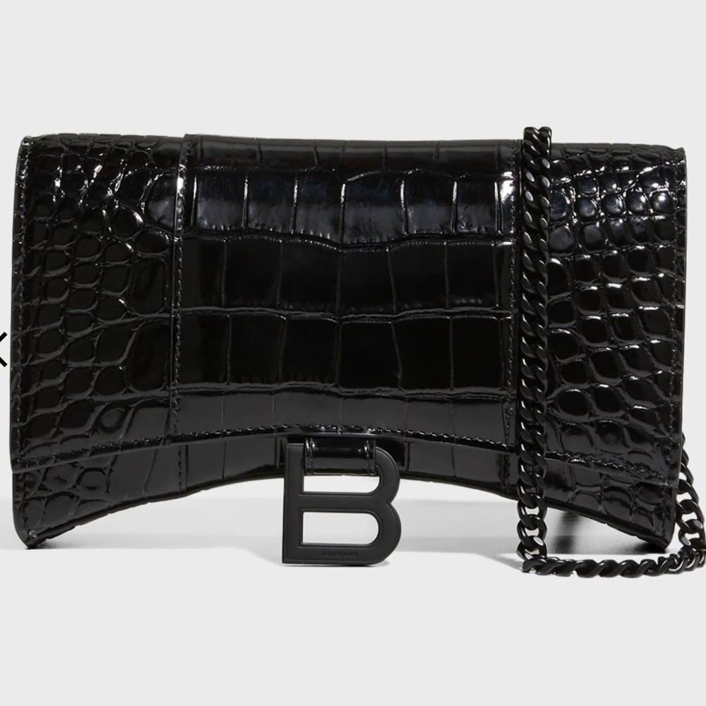 Balenciaga hourglass croc-embossed chain wallet